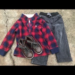 Pullover carters fleece pants with High top shoes